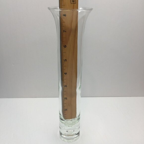 Vintage Set of 2 Clear Glass Bud Vases Flared Bubble Base 8" 10" Home Decor - Picture 8 of 16